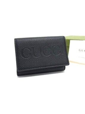 Gucci Leather Trifold Wallet Coin Purse Enter the Key Black